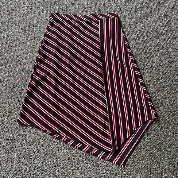 H&M Red & Black Stripe Midi Knee-Length Modest Handkerchief Asymmetrical Skirt M - Picture 9 of 16